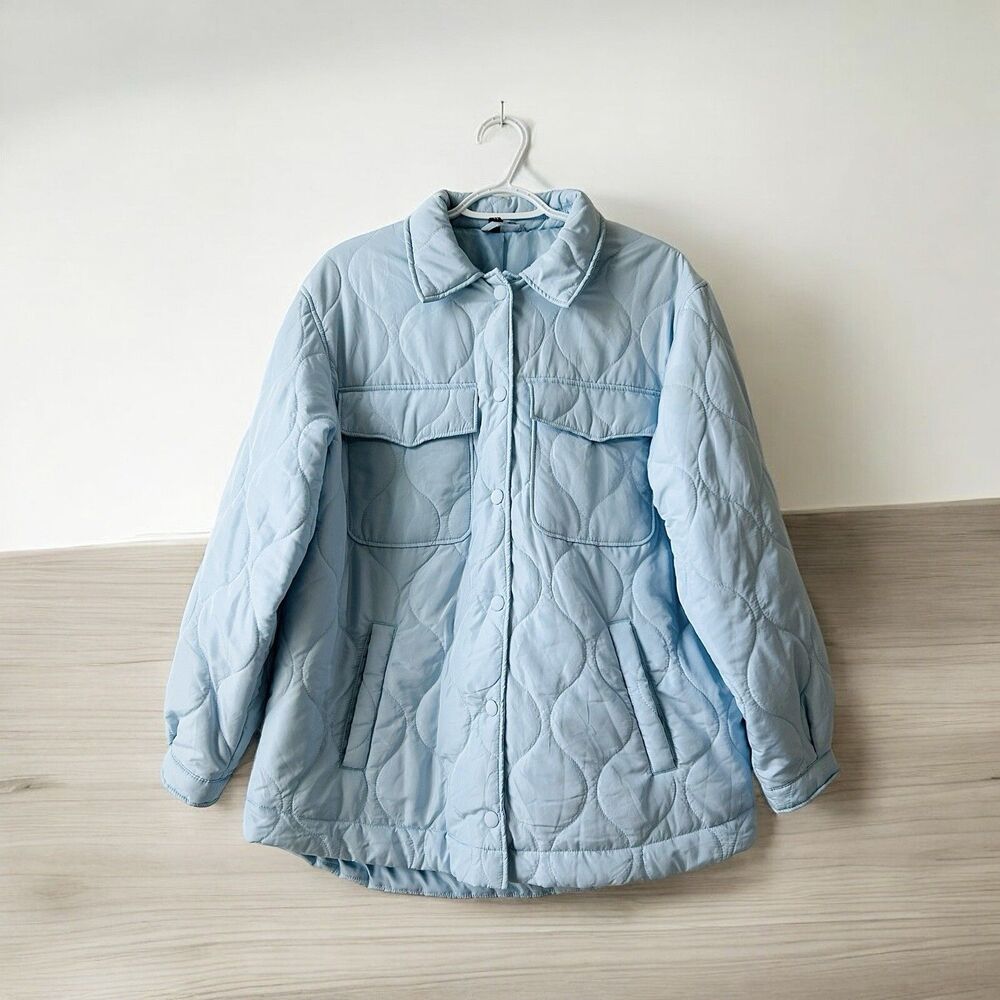 H&M Jacket Women's Puffed Divided Quilted Puff Light Blue Cozy Pastel Size M